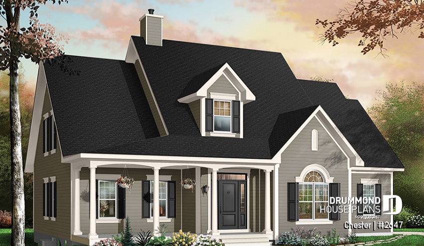 Color version 4 - Front - Traditional home plan with 3 to 5 bedrooms, a large kitchen with breakfast table, 9' ceiling, home office - Chester
