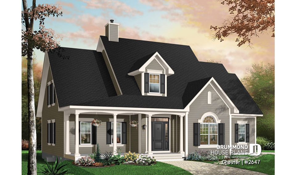 Color version 4 - Front - Traditional home plan with 3 to 5 bedrooms, a large kitchen with breakfast table, 9' ceiling, home office - Chester