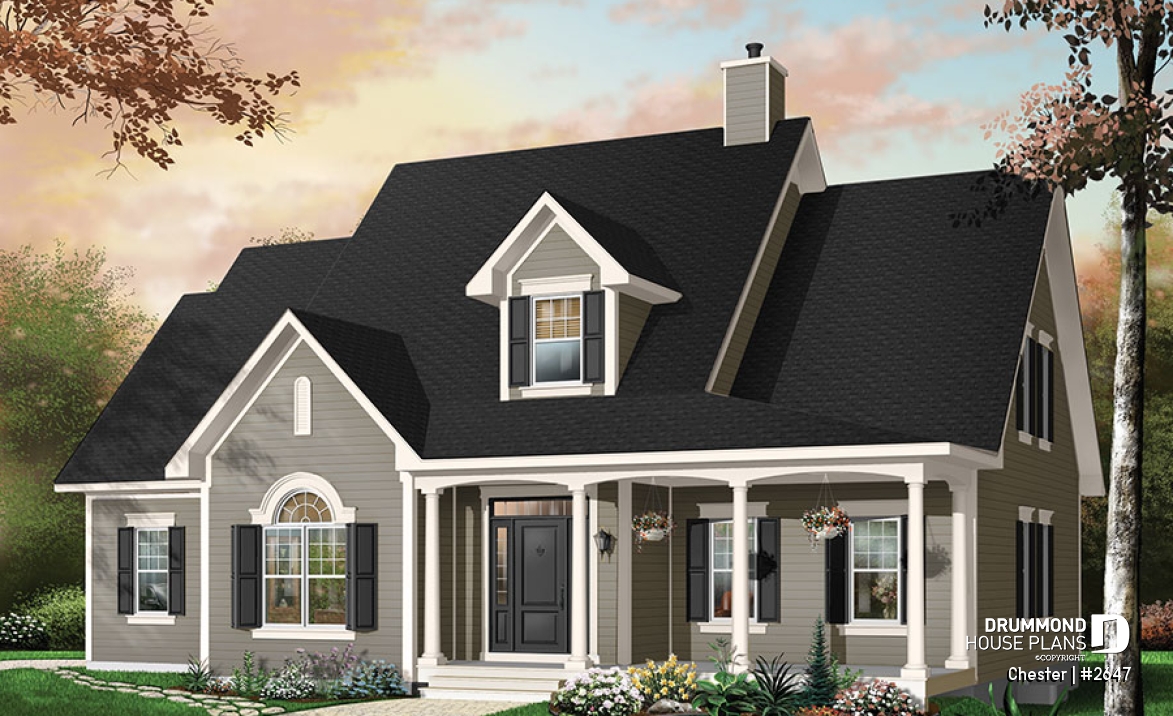 Color version 4 - Front - Traditional home plan with 3 to 5 bedrooms, a large kitchen with breakfast table, 9' ceiling, home office - Chester