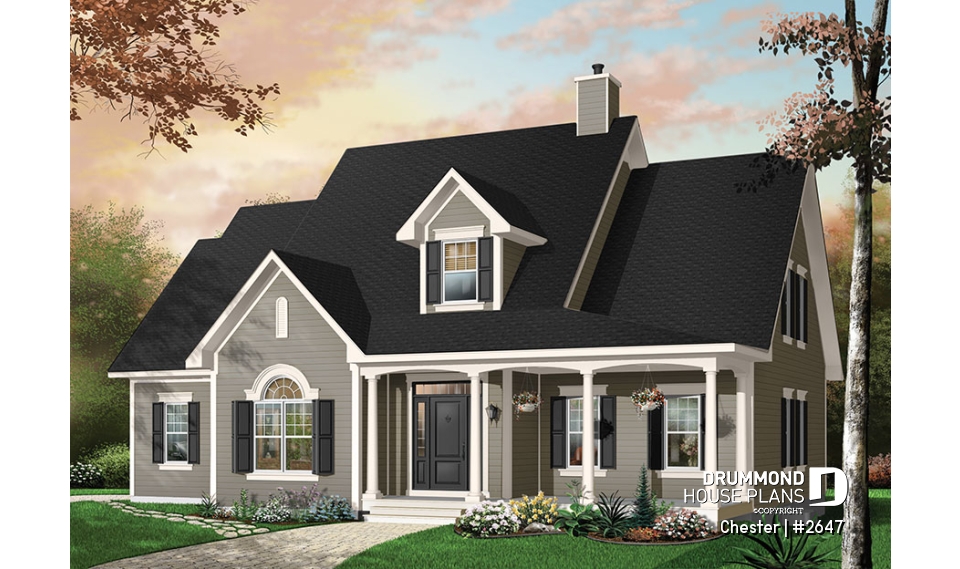 Color version 4 - Front - Traditional home plan with 3 to 5 bedrooms, a large kitchen with breakfast table, 9' ceiling, home office - Chester