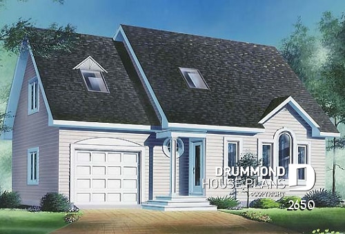 front - BASE MODEL - 2 storey house plan with one-car garage, open floor plan and 3 bedrooms.  - Birch