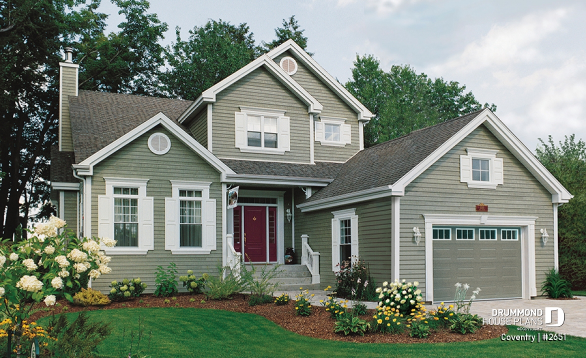 front - BASE MODEL - 2 bedrooms, 2 storey new American cottage with garage, pantry, large living room with fireplace - Coventry