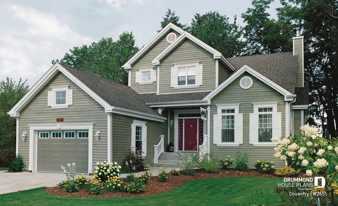 front - BASE MODEL - 2 bedrooms, 2 storey new American cottage with garage, pantry, large living room with fireplace - Coventry