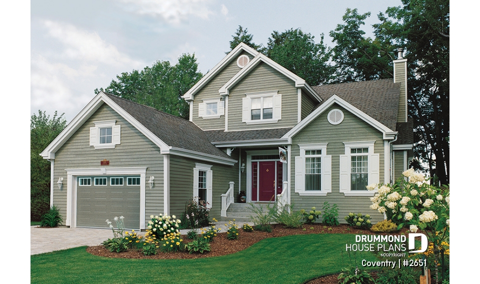 front - BASE MODEL - 2 bedrooms, 2 storey new American cottage with garage, pantry, large living room with fireplace - Coventry