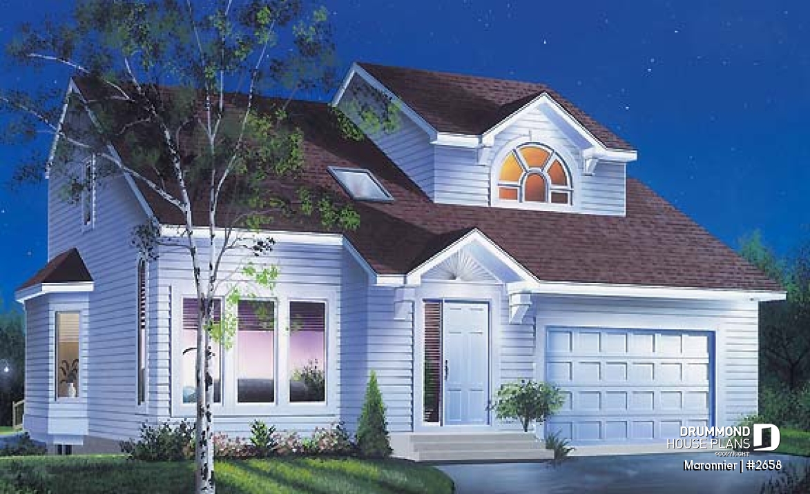 front - BASE MODEL - 3 bedroom modern style house plan with 2-car garage, open floor plan - Maronnier