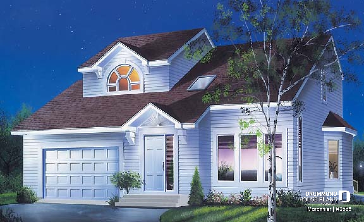 front - BASE MODEL - 3 bedroom modern style house plan with 2-car garage, open floor plan - Maronnier