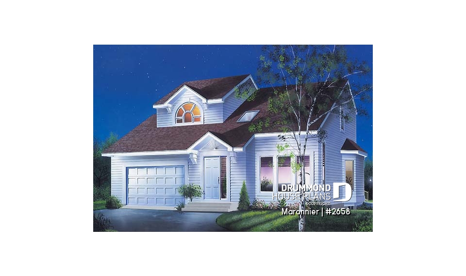 front - BASE MODEL - 3 bedroom modern style house plan with 2-car garage, open floor plan - Maronnier