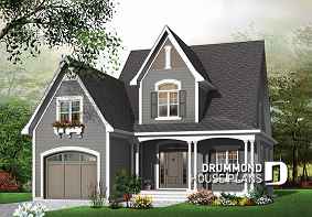 Color version 1 - Front - Affordable and Small Tudor house plan, master suite, large covered rear balcony, 9' ceiling on main - Manchester