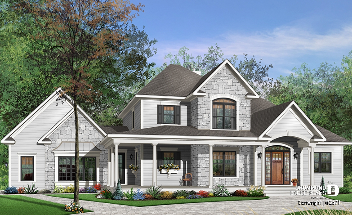 Color version 2 - Front - 3 to 4 bedroom Ranch style home with open floor plan and 3-car garage, great kitchen - Cartwright