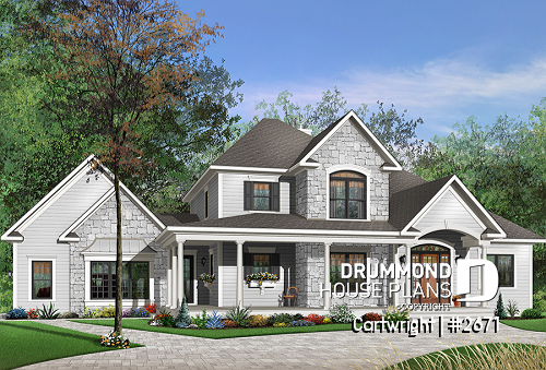 Color version 2 - Front - 3 to 4 bedroom Ranch style home with open floor plan and 3-car garage, great kitchen - Cartwright