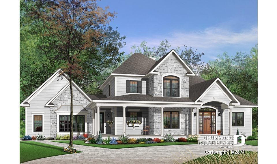 Color version 2 - Front - 3 to 4 bedroom Ranch style home with open floor plan and 3-car garage, great kitchen - Cartwright
