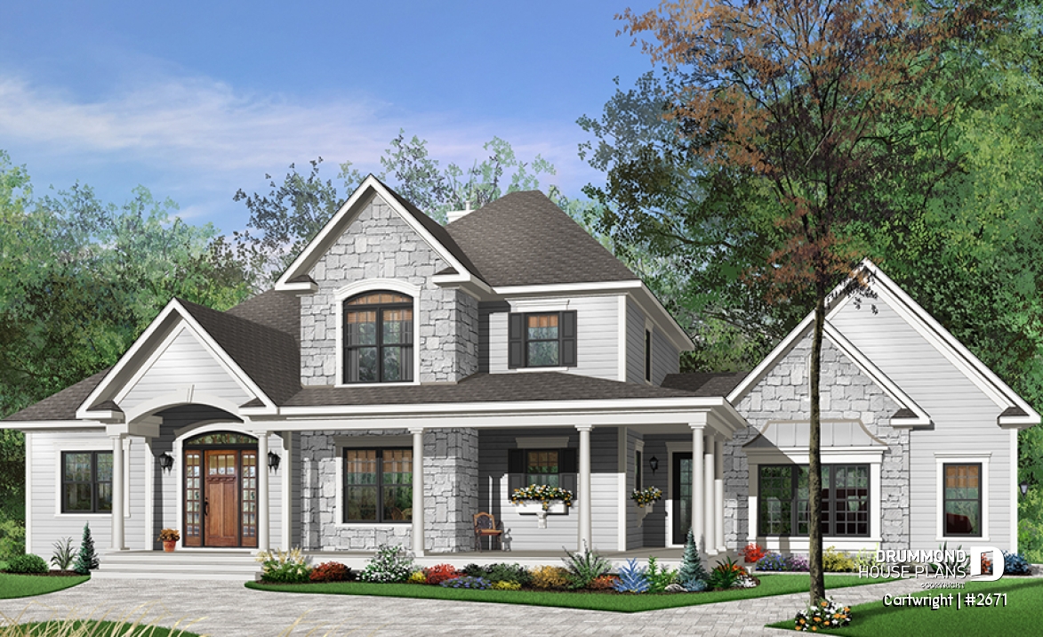 Color version 2 - Front - 3 to 4 bedroom Ranch style home with open floor plan and 3-car garage, great kitchen - Cartwright