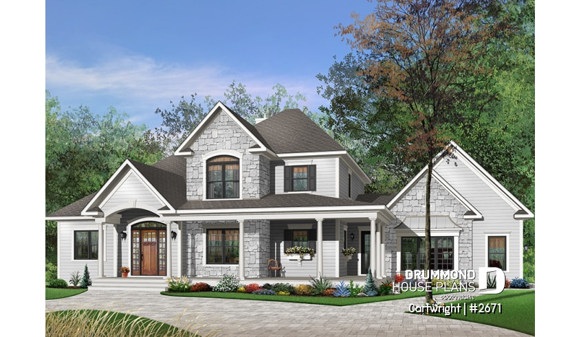 Color version 2 - Front - 3 to 4 bedroom Ranch style home with open floor plan and 3-car garage, great kitchen - Cartwright
