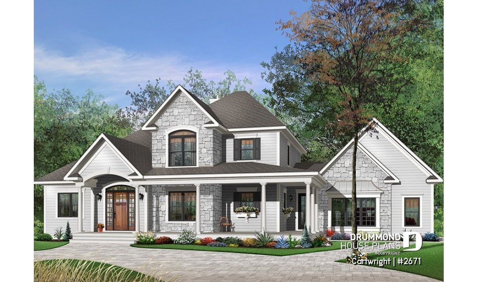 Color version 2 - Front - 3 to 4 bedroom Ranch style home with open floor plan and 3-car garage, great kitchen - Cartwright