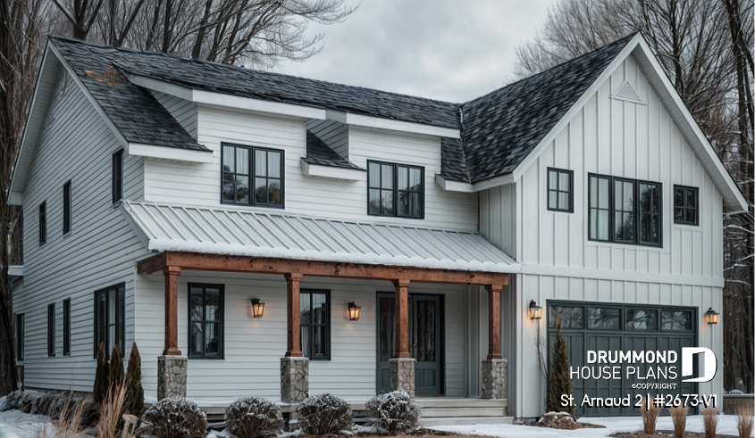 alternate - Comfortable 5 beds, 4.5 baths Modern Farm House style house plan with home office, 2-car garage, open floor - St. Arnaud 2