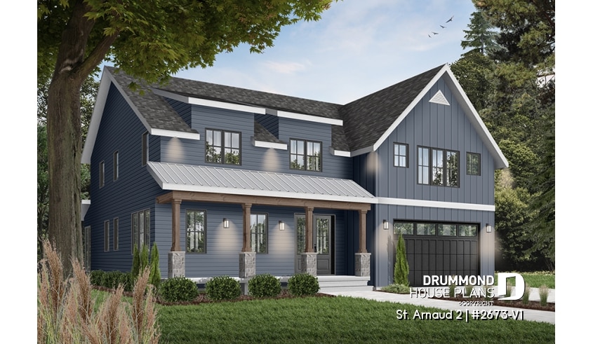 Color version 6 - Front - Comfortable 5 beds, 4.5 baths Modern Farm House style house plan with home office, 2-car garage, open floor - St. Arnaud 2