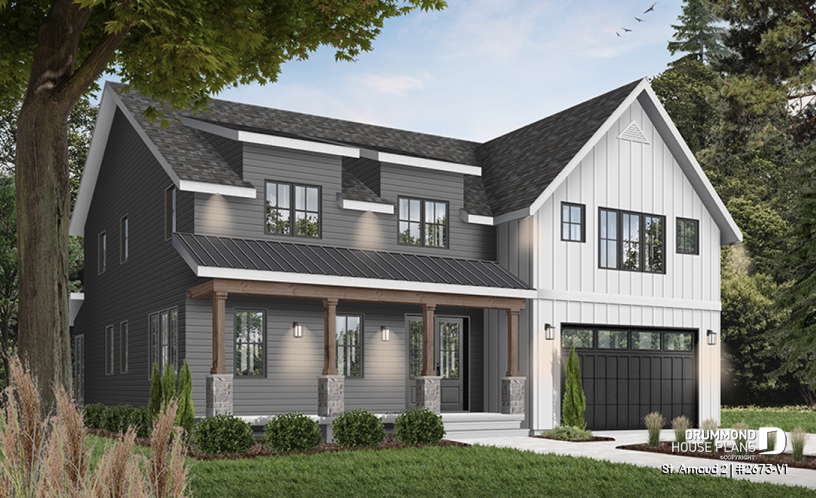 front - BASE MODEL - Comfortable 5 beds, 4.5 baths Modern Farm House style house plan with home office, 2-car garage, open floor - St. Arnaud 2