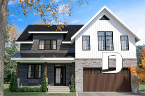 front - BASE MODEL - Contemporary Farmhouse Home Plan – 4 Bedrooms, Double Garage and Stunning Fireplace - St-Arnaud 3