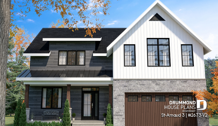 front - BASE MODEL - Contemporary Farmhouse Home Plan – 4 Bedrooms, Double Garage and Stunning Fireplace - St-Arnaud 3