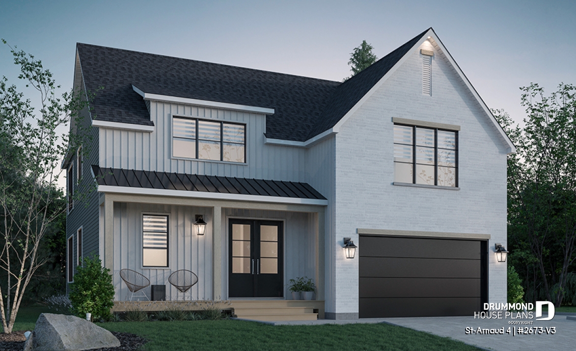 Color version 1 - Front - Modern Scandinavian home, 3 bedrooms, garage, den, pantry, fireplace - St-Arnaud 4