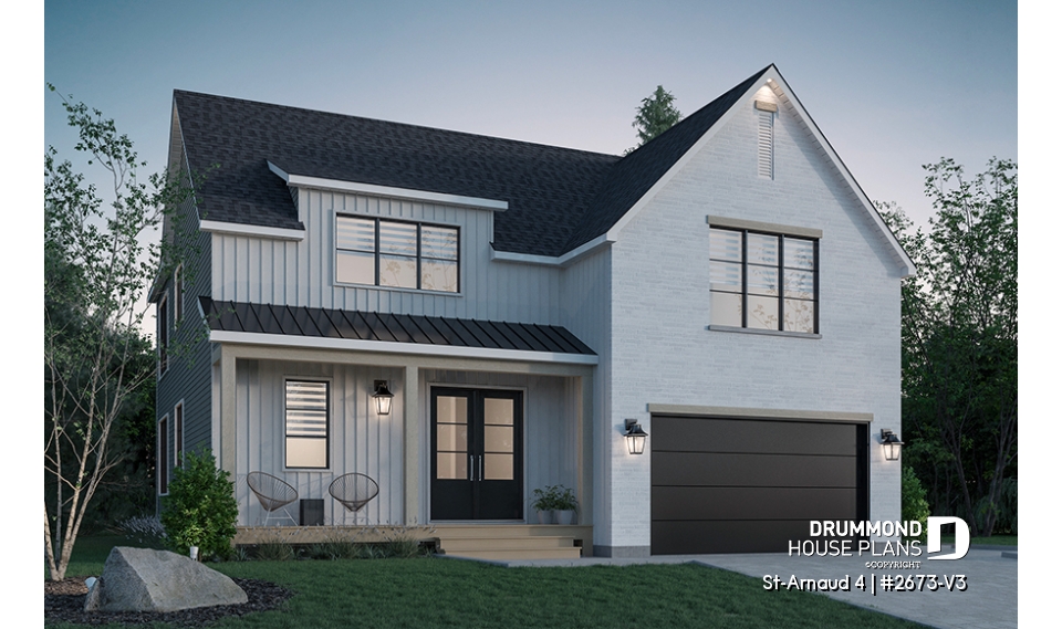 Color version 1 - Front - Modern Scandinavian home, 3 bedrooms, garage, den, pantry, fireplace - St-Arnaud 4