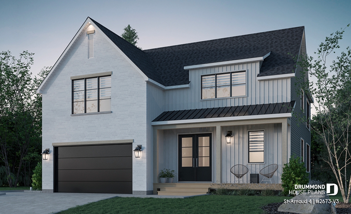 Color version 1 - Front - Modern Scandinavian home, 3 bedrooms, garage, den, pantry, fireplace - St-Arnaud 4