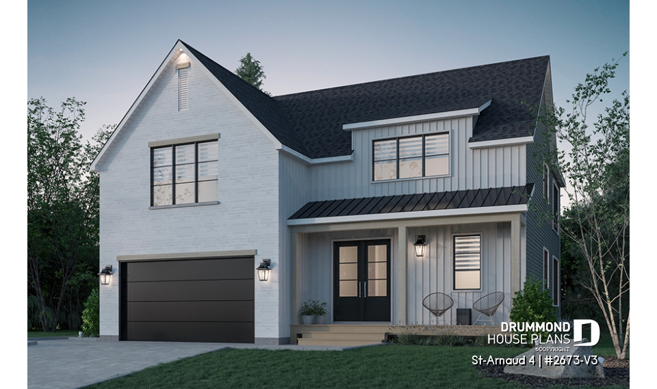 Color version 1 - Front - Modern Scandinavian home, 3 bedrooms, garage, den, pantry, fireplace - St-Arnaud 4