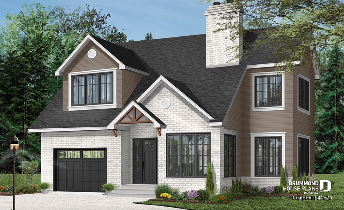 Color version 2 - Front - Traditional two-story home with garage, fireplace, master suite, home office, beautiful layout. - Campbell