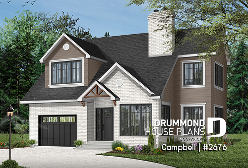 Color version 2 - Front - Traditional two-story home with garage, fireplace, master suite, home office, beautiful layout. - Campbell