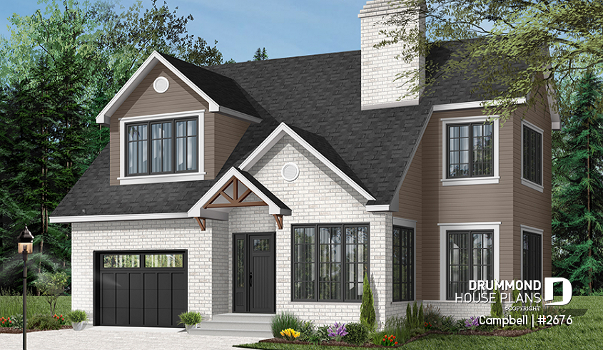 Color version 2 - Front - Traditional two-story home with garage, fireplace, master suite, home office, beautiful layout. - Campbell