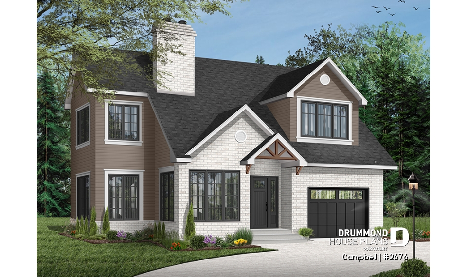 Color version 2 - Front - Traditional two-story home with garage, fireplace, master suite, home office, beautiful layout. - Campbell