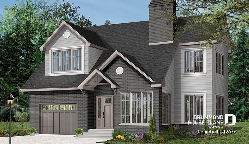 Color version 6 - Front - Traditional two-story home with garage, fireplace, master suite, home office, beautiful layout. - Campbell