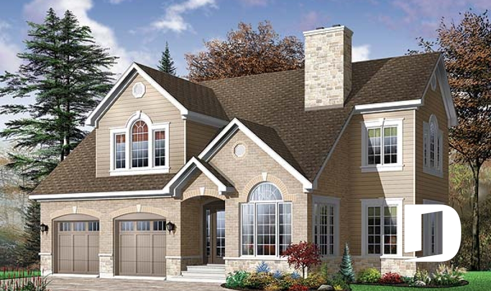 front - BASE MODEL - 2-story house plan with 2 master suites, total 4 bedrooms 3.5 baths, home office, 2-car garage, lots of light - Northbrook
