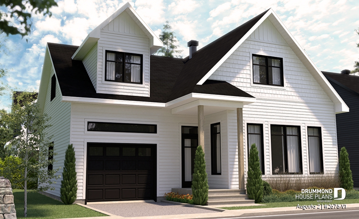 front - BASE MODEL - Traditional Country House Design with master suite, 3 to 4 Bedrooms, Deep Garage and Expandable Basement - Augusta 2