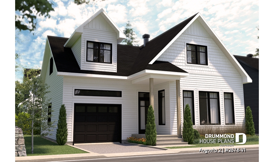 front - BASE MODEL - Traditional Country House Design with master suite, 3 to 4 Bedrooms, Deep Garage and Expandable Basement - Augusta 2