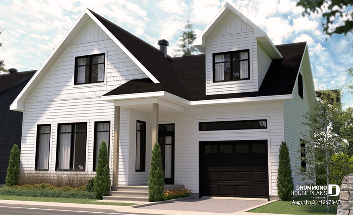 front - BASE MODEL - Traditional Country House Design with master suite, 3 to 4 Bedrooms, Deep Garage and Expandable Basement - Augusta 2