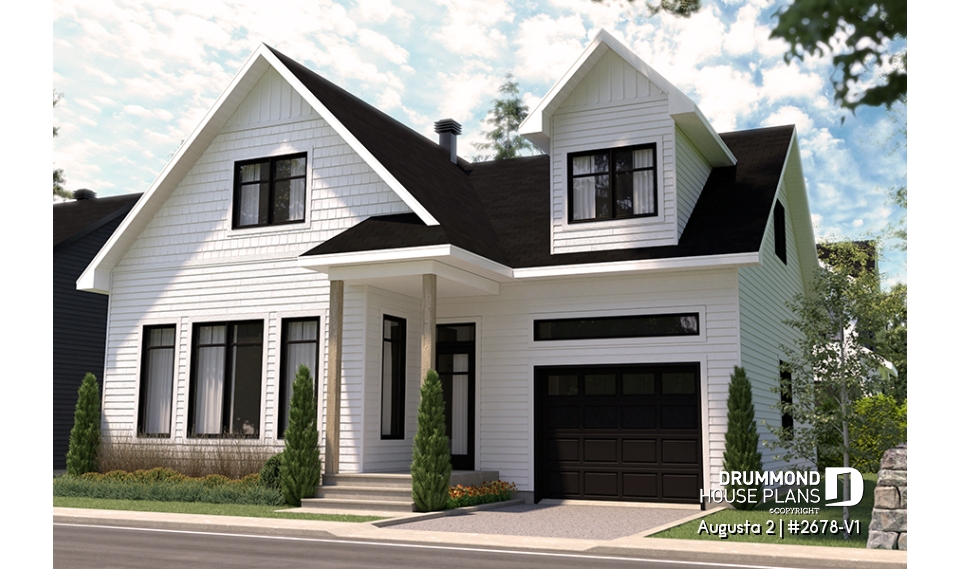 front - BASE MODEL - Traditional Country House Design with master suite, 3 to 4 Bedrooms, Deep Garage and Expandable Basement - Augusta 2