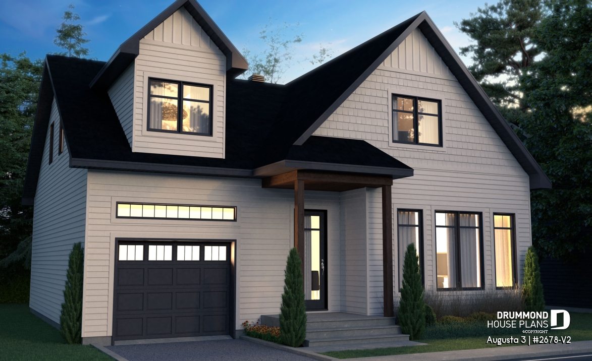 front - BASE MODEL - 3 bedroom 2-story house plan with garage, large kitchen, pantry, mudroom, beautiful style - Augusta 3