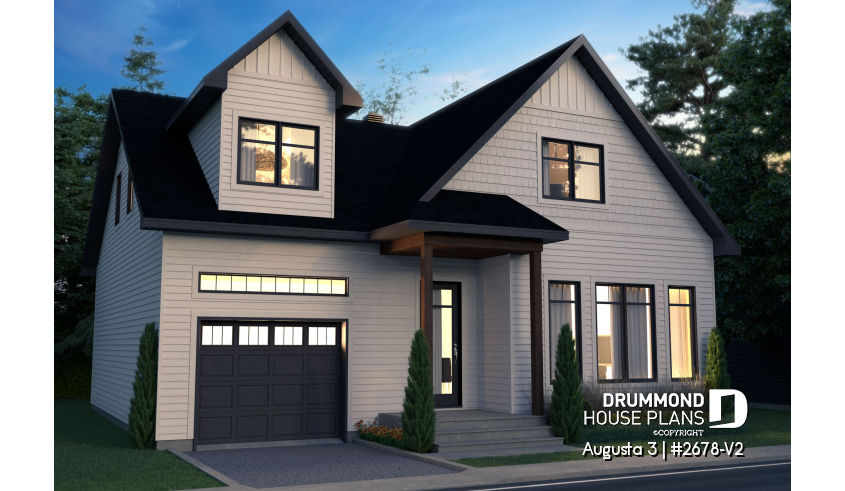 front - BASE MODEL - 3 bedroom 2-story house plan with garage, large kitchen, pantry, mudroom, beautiful style - Augusta 3