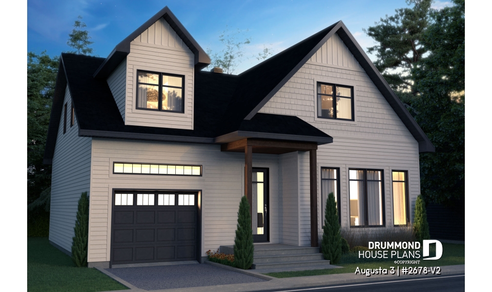 front - BASE MODEL - 3 bedroom 2-story house plan with garage, large kitchen, pantry, mudroom, beautiful style - Augusta 3