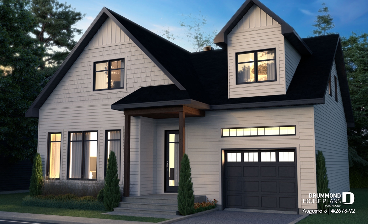 front - BASE MODEL - 3 bedroom 2-story house plan with garage, large kitchen, pantry, mudroom, beautiful style - Augusta 3