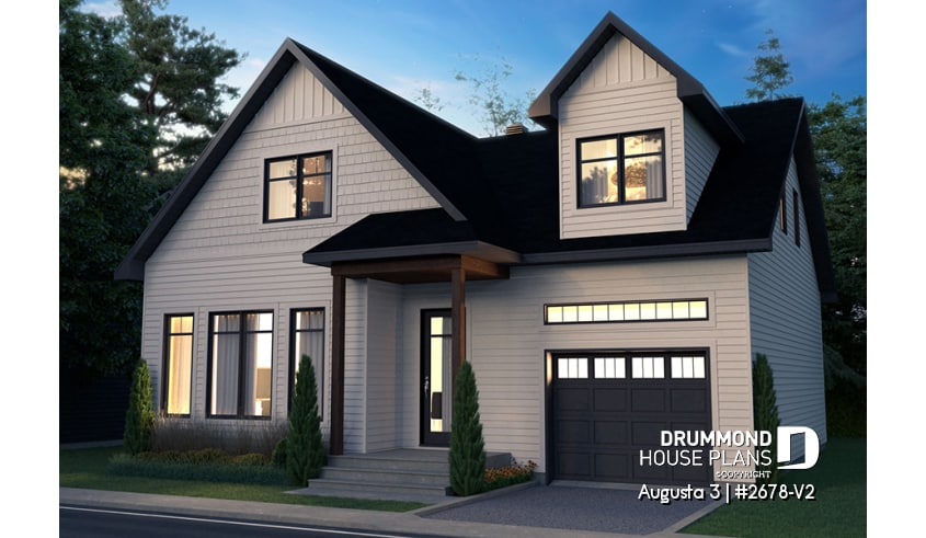 front - BASE MODEL - 3 bedroom 2-story house plan with garage, large kitchen, pantry, mudroom, beautiful style - Augusta 3