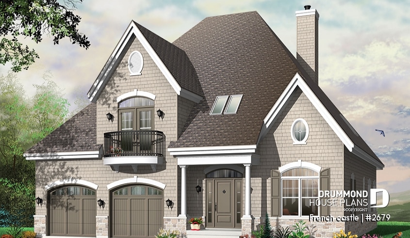 front - BASE MODEL - Modern rustic cottage of 4 bedrooms, 2-car garage & 9' ceiling on main, home office, breakfast nook - French castle