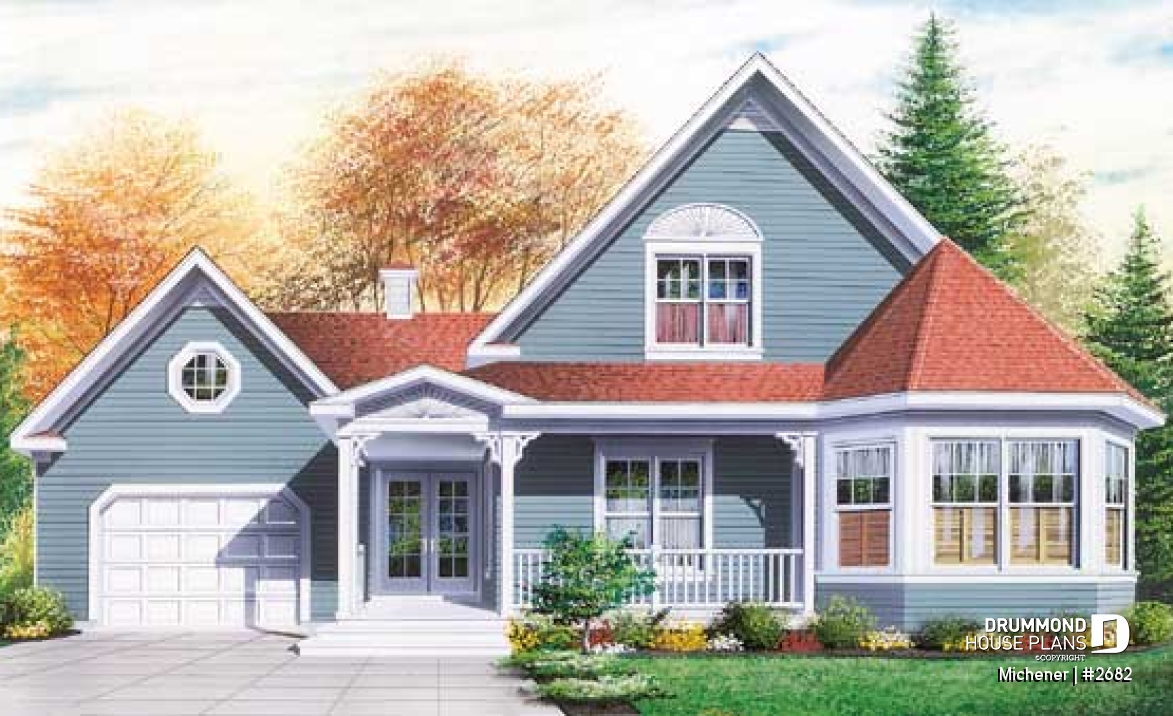 front - BASE MODEL - Victorian inspired home plan, large home office with private entrance, bedrooms w/ walk-in closets, bonus room - Michener