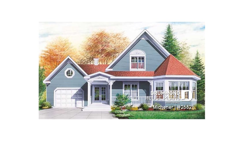 front - BASE MODEL - Victorian inspired home plan, large home office with private entrance, bedrooms w/ walk-in closets, bonus room - Michener