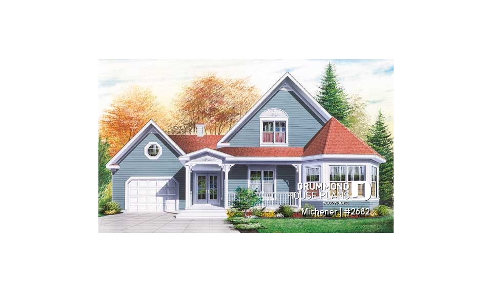 front - BASE MODEL - Victorian inspired home plan, large home office with private entrance, bedrooms w/ walk-in closets, bonus room - Michener