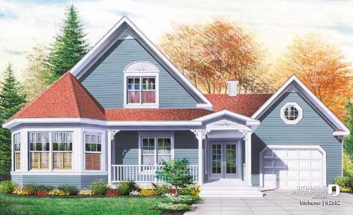 front - BASE MODEL - Victorian inspired home plan, large home office with private entrance, bedrooms w/ walk-in closets, bonus room - Michener