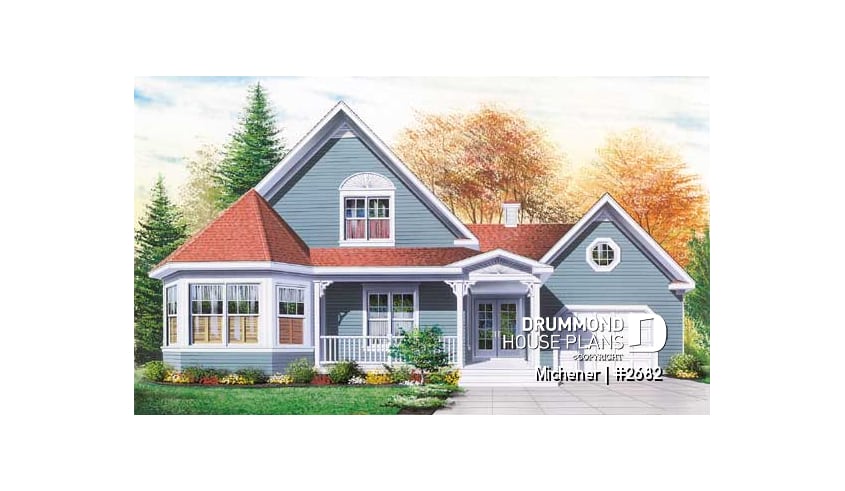 front - BASE MODEL - Victorian inspired home plan, large home office with private entrance, bedrooms w/ walk-in closets, bonus room - Michener