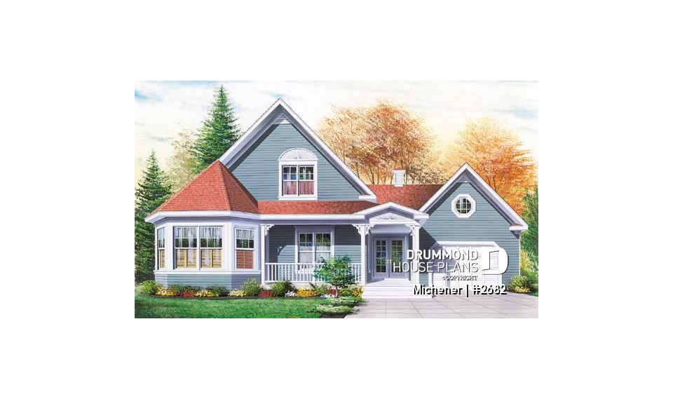 front - BASE MODEL - Victorian inspired home plan, large home office with private entrance, bedrooms w/ walk-in closets, bonus room - Michener