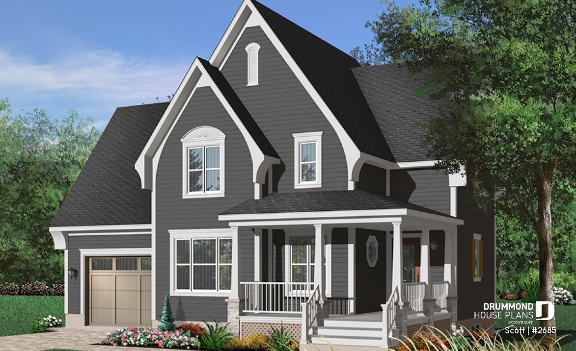 Color version 6 - Front - Tudor house plan with garage, 3 large bedrooms, open floor concept, laundry room on main floor - Scott